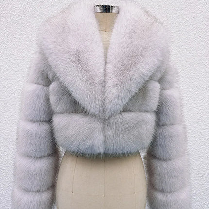 ZADORIN Luxury Big Collar Spliced Cropped Faux Fur Coat Woman Clothing Thicken Furry Faux Fur Jacket Winter Fur Coats Top Mujer