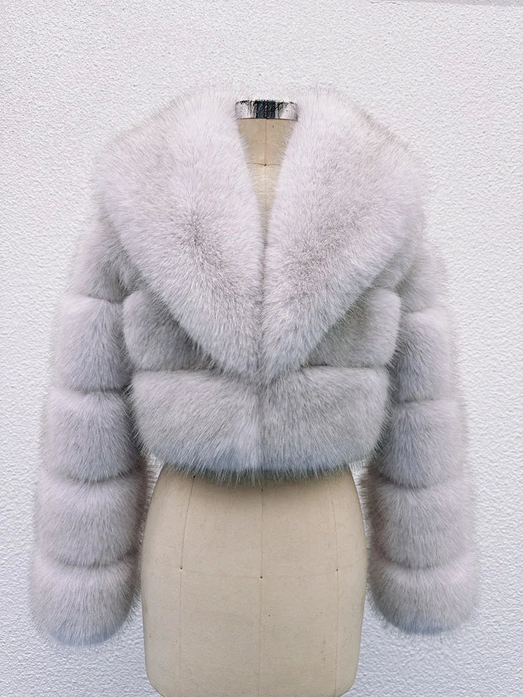 ZADORIN Luxury Big Collar Spliced Cropped Faux Fur Coat Woman Clothing Thicken Furry Faux Fur Jacket Winter Fur Coats Top Mujer