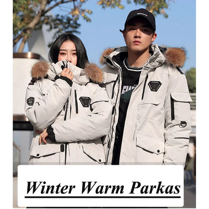 Winter Men's Warm Mountain SKi Parkas Fashion Men Fur Collar Mid-Long Down Padded Coats Men Windbreaker Thermal Hooded Jackets