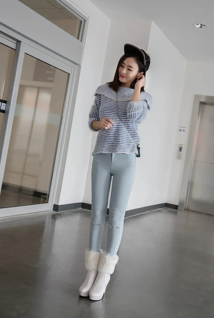 White Ankle Boots Women Platform Short Shoes Fashion V Buckle High Heels White Black Autumn Winter Ladies Ankle Boots Pink 34-43