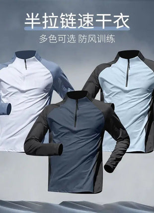 Quick Dry Male Clothes Tracksuit T-shirt Sets Spring Autumn Men Half Zipper Long Sleeve Breathable Sports Training Pants Suit PlatiNum