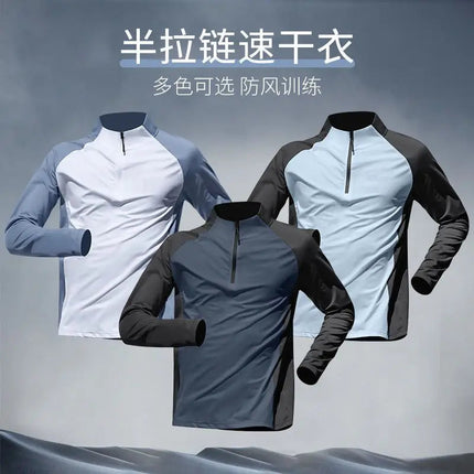 Quick Dry Male Clothes Tracksuit T-shirt Sets Spring Autumn Men Half Zipper Long Sleeve Breathable Sports Training Pants Suit PlatiNum