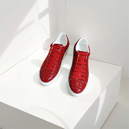 Leather Sneakers Men Calfskin Stone Pattern Casual Shoes Lace Up Flats Daily Footwear