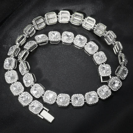 2024 NEW Men Women Hip Hop tennis Chain Necklace 13mm Square CZ Stone Iced Out Bling Cuban Chains Necklace Fashion Charm Jewelry PlatiNum