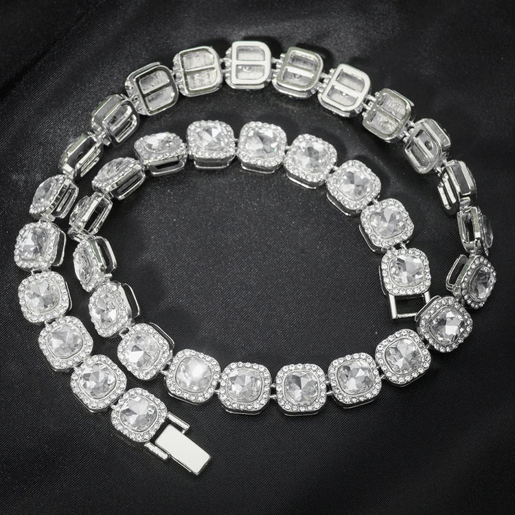 2024 NEW Men Women Hip Hop tennis Chain Necklace 13mm Square CZ Stone Iced Out Bling Cuban Chains Necklace Fashion Charm Jewelry PlatiNum