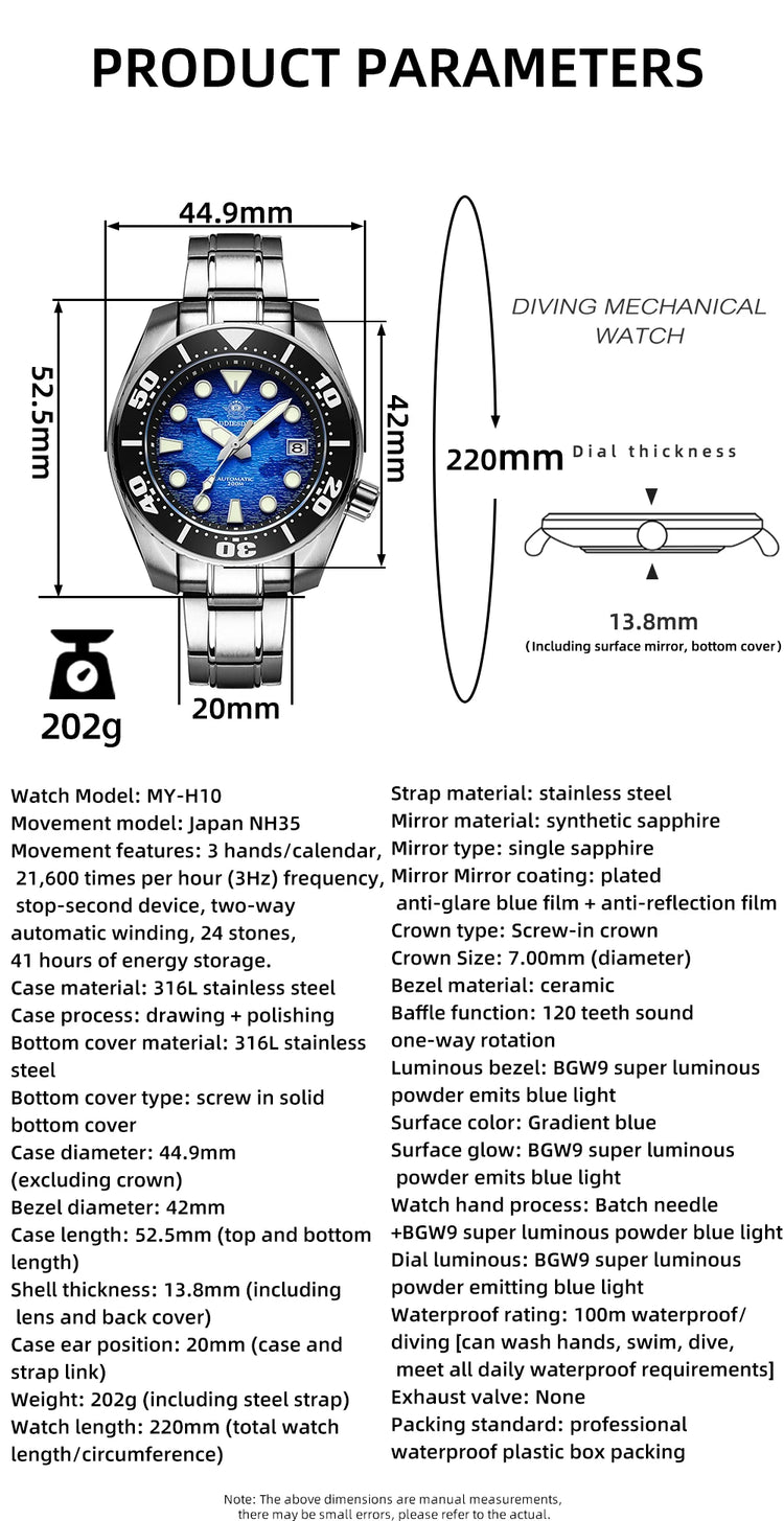 ADDIESDIVE Watches For Men Sapphire Luxury NH35 Mechanical Wristwatch 200m Waterproof Ceramic Bezel BGW9 Luminous Diving Watch