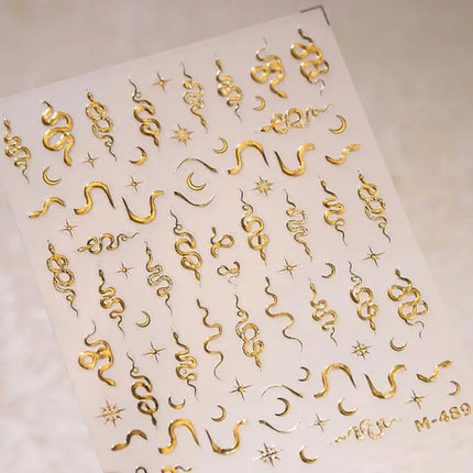 Gold Silver Snake Stars Nail Stickers for Nail Decoation Decals 5D Self-Adhesive Bronzing Stars Moon Totem DIY Supplies Slider