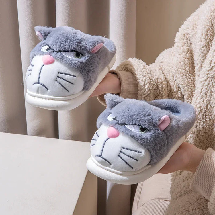 Women Fluffy Slippers Cute Cartoon Winter Plush Home Shoes Girls Casual Large Size Flats