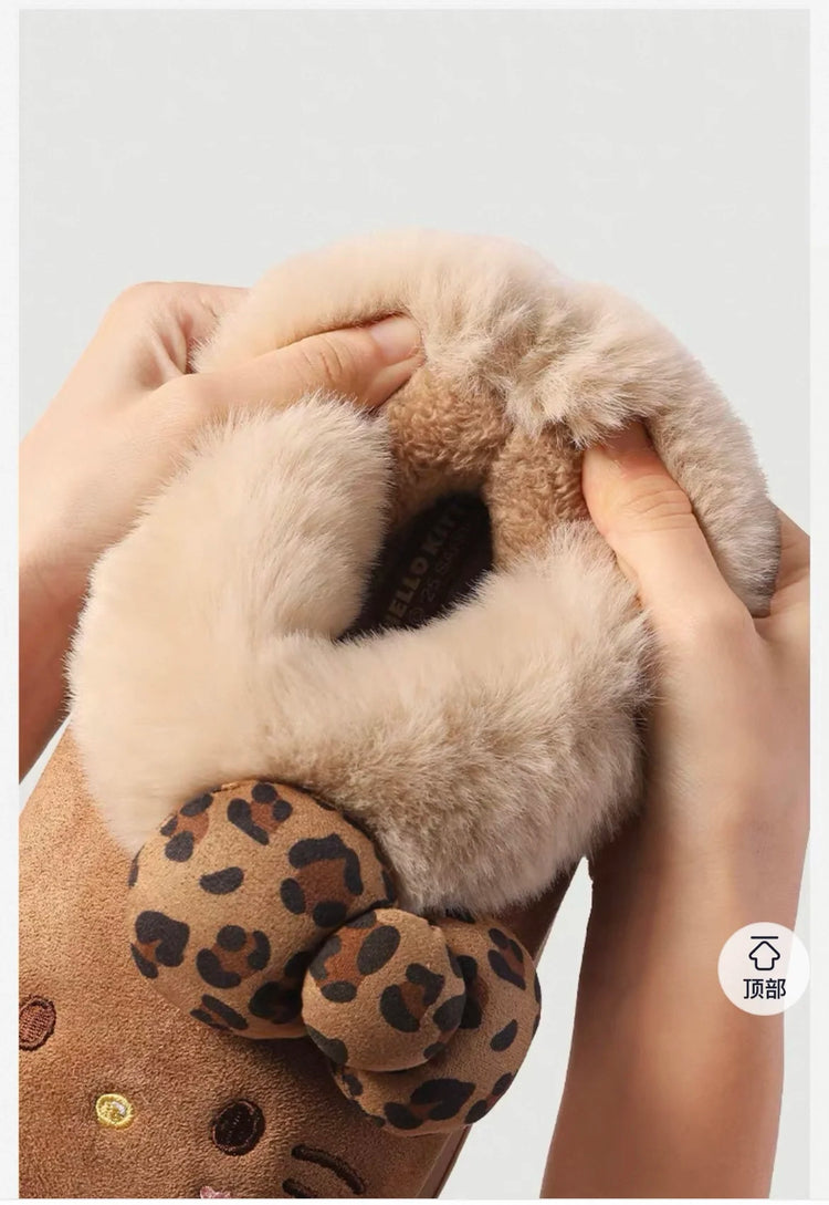 Sanrio Hello Kitty Winter Fleece Lined EVA Thick Mule Slippers Snowy Day Anti-Slip Warm Fleece Outdoor Slippers Women Snow Boots