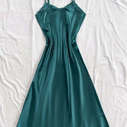 Elegante camicia da notte in raso da donna, sexy e comoda, abito lungo a tinta unita, pigiama per donna