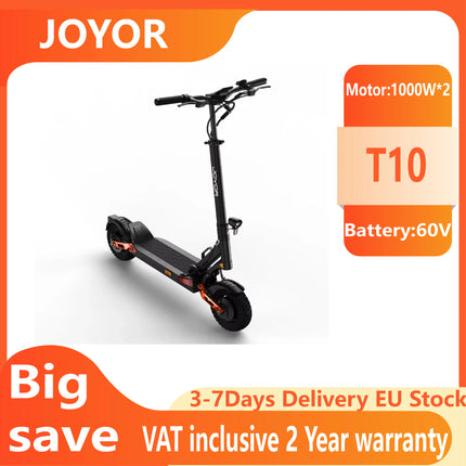 Monopattino elettrico per adulti JOYOR T10, motore 1000W*2, batteria 60V18AH, pieghevole, pneumatici da 10 pollici, monopattino elettrico per tutti i terreni