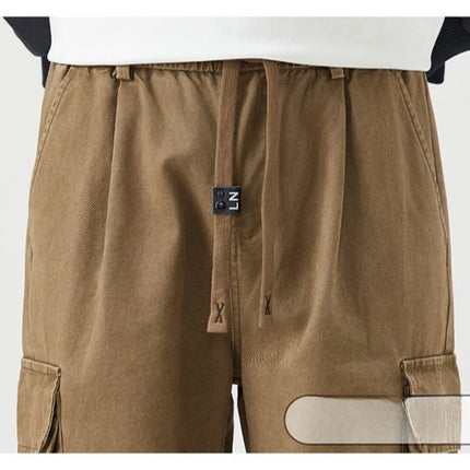 Autumn New Cargo Loose Multi-pockets 100% Cotton Straight Pants for Men Clothing Comfort Zipper Male Trouser GF258113