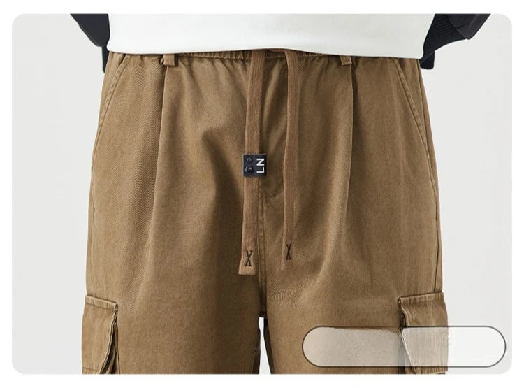 Autumn New Cargo Loose Multi-pockets 100% Cotton Straight Pants for Men Clothing Comfort Zipper Male Trouser GF258113