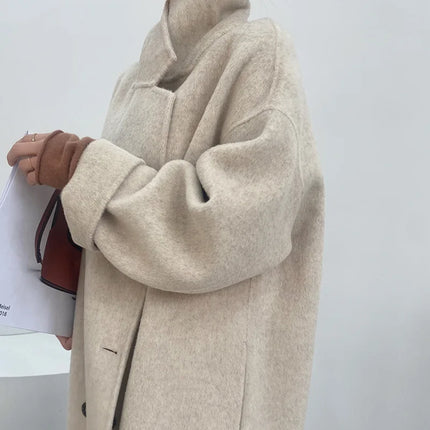 Women And Men Unisex Thicken Warm X-long Alpaca Woolen Overcoat Winter Cashmere Wool Maxi Loose Coat Oversize Cloak Outsize