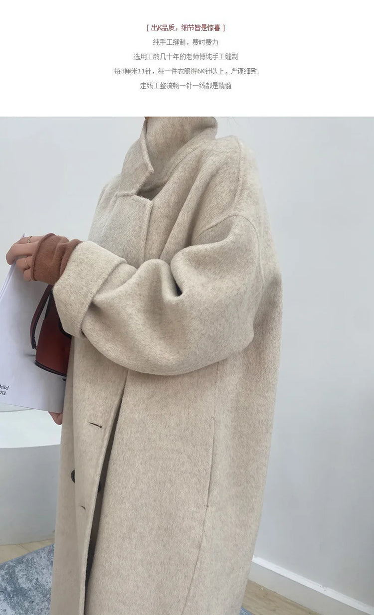 Women And Men Unisex Thicken Warm X-long Alpaca Woolen Overcoat Winter Cashmere Wool Maxi Loose Coat Oversize Cloak Outsize