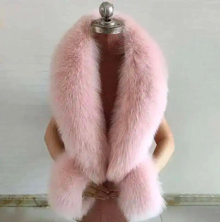 Real Fur Collar And Cuffs Set Winter Coat Accessories Women Fluffy Large Fur Shawl Neak Warm Fox Fur Scarf Furry Scarves Female