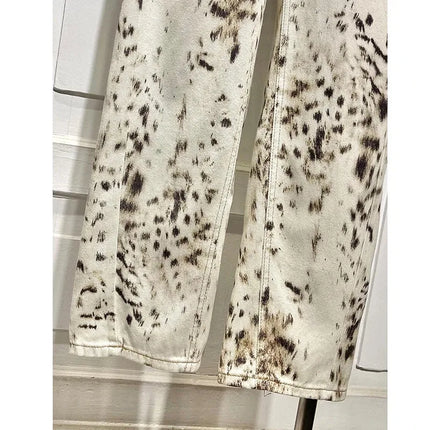 Jeans dritti a gamba larga con stampa leopardata Jeans retrò a vita alta da donna Streetwear Pantaloni vintage Y2k Pantaloni in denim da strada