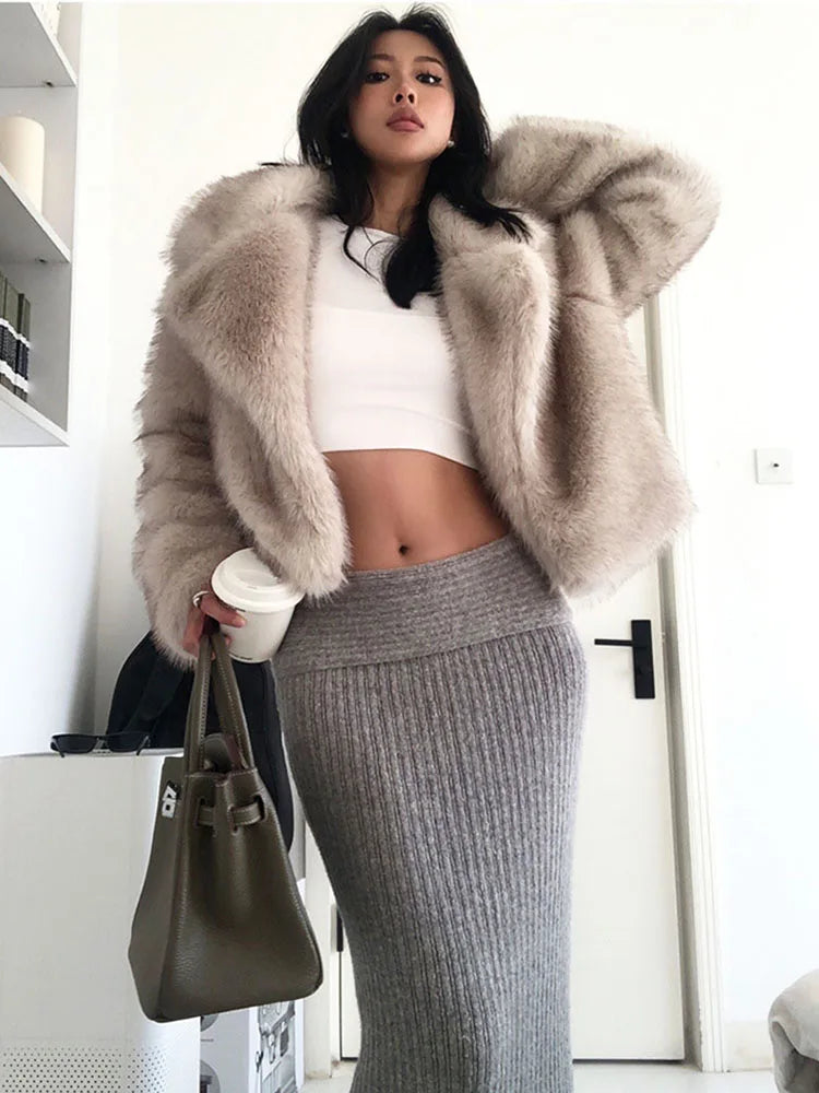 ZADORIN Luxury Designer Gradient Faux Fur Coat Women Jacket Fashion Lapel Cropped Fluffy Coat Winter Clothes Women Outerwears