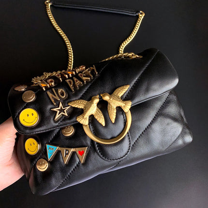 Nuova Borsa a Tracolla/Crossbody da Donna 2026 Ispirata a Pinko in Tweed con Cigno, in Vera Pelle