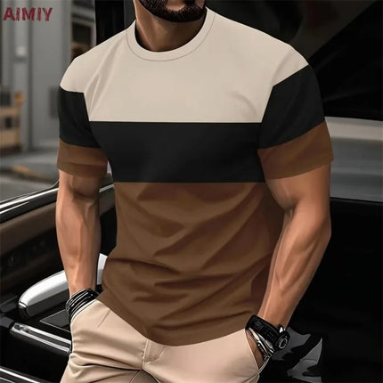 T-shirt imprimé à rayures pour hommes T-shirt d'été décontracté d'extérieur à col rond et à manches courtes Nouveauté dans la mode masculine