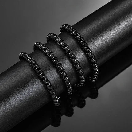 1 Piece 2mm/3mm/4mm/5mm Black Color Box Link Chain Classic Curb Necklace Stainless Steel Jewelry for Men Women PlatiNum