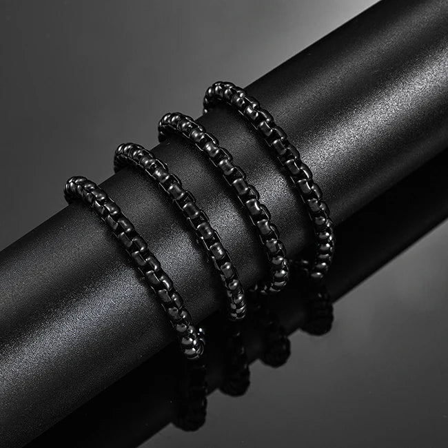 1 Piece 2mm/3mm/4mm/5mm Black Color Box Link Chain Classic Curb Necklace Stainless Steel Jewelry for Men Women PlatiNum