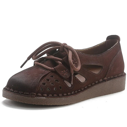 Women's Leather Slip-on Sandals 2026 New Style, Women's Thick Sole Sandals, Retro Mom Style Shoes with Holes, Women's Luxury Sandals