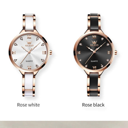 Orologio da donna OLEVS 5872, elegante orologio al quarzo con cinturino in ceramica e acciaio, impermeabile, per donna. platinumshop