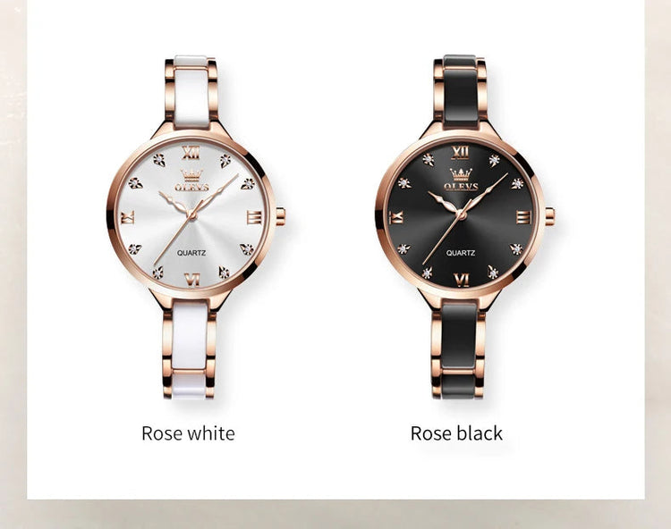 Orologio da donna OLEVS 5872, elegante orologio al quarzo con cinturino in ceramica e acciaio, impermeabile, per donna. platinumshop