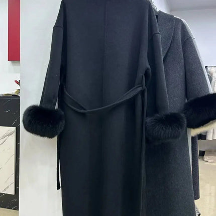 BJTZ Fox Fur Classic Long Double-Sided Pure Wool Coat For Women 2025 New Autumn Winter High-End Woolen Jacket