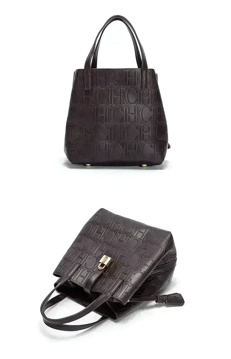 CH Large Capacity Handbag Luxury Brand Temperament Letter Print with Lock Design 2025 Trendy Women's Crossbody Bag PlatiNum