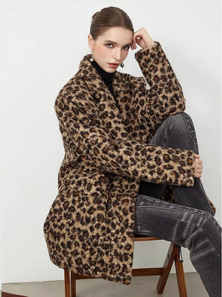 ZADORIN High Street Elegant Leopard Suit Faux Fur Jacket Long Cool Double Faced Faux Fur Coat Woman Autumn Winter Clothes Coats