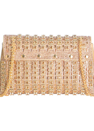 Fashionable Retro Diamond Studded Gold Chain Women's Crossbody Bag Handbag Dinner Bag Underarm Bag Single Shoulder Bag PlatiNum