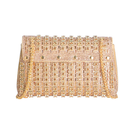 Fashionable Retro Diamond Studded Gold Chain Women's Crossbody Bag Handbag Dinner Bag Underarm Bag Single Shoulder Bag PlatiNum
