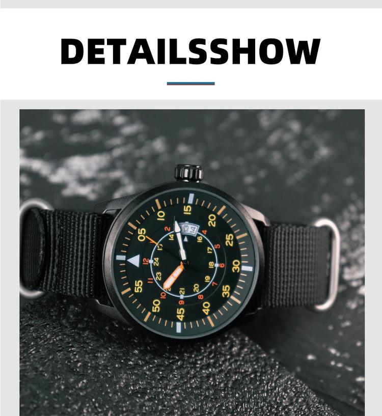 ADDIESDIVE 44mm Men's Fashion Quartz Watch 50m Waterproof Luminous Watch Large Dial High Quality Nylon Strap Men's Analog Watch