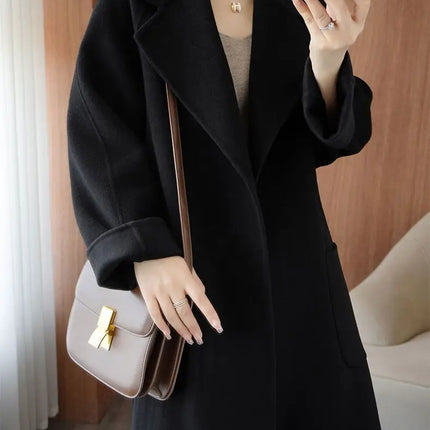 100% Wool Coat Women's Wear 2026 Autumn/Winter Fashion Temperament Double sided Cashmere Coats with Belt Elegant Long Overcoat