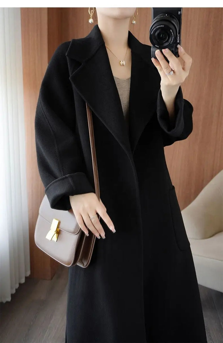 100% Wool Coat Women's Wear 2026 Autumn/Winter Fashion Temperament Double sided Cashmere Coats with Belt Elegant Long Overcoat