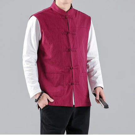 Canotte da uomo senza maniche in cotone stile cinese, gilet casual vintage, gilet estivi traspiranti, magliette larghe da uomo, abito Tang