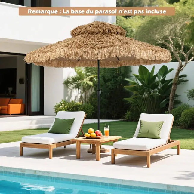 299 cm Tiki Umbrella with Thatched Roof, 30° Hawaiian Tropical Parasol 2-Section Detachable Adjustable Vented Canopy for Patio, Pool, Beach