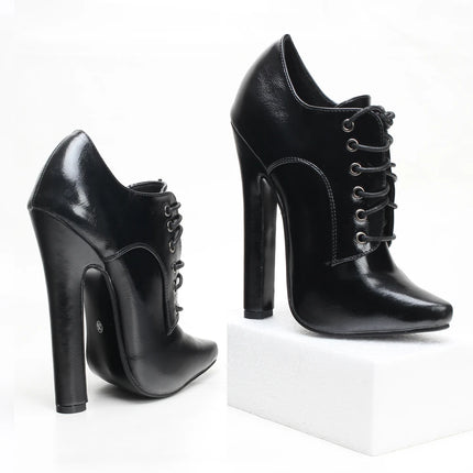 Scarpe con tacco alto 6 pollici, stringate, a punta, unisex, fetishheels vintage, stile drag queen.
