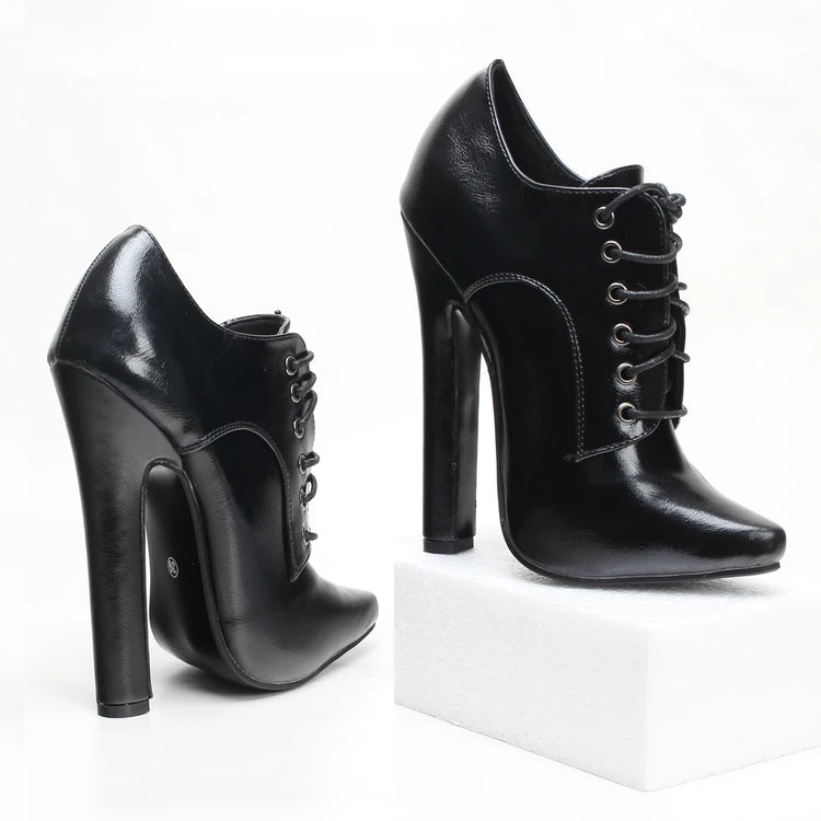 Scarpe con tacco alto 6 pollici, stringate, a punta, unisex, fetishheels vintage, stile drag queen.