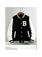 Preppy Style B-class printed baseball jacket with black and white color block sleeves and contrasting colors
