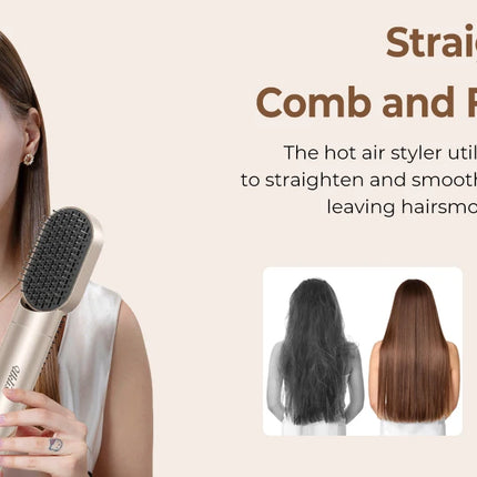 UKLISS 643 Champagne Color 8-in-1 Hot Air Styler Set, Detachable Multi Functional Hair Styling Tool, Hair Dryer, Curling Wand, Straightening Brush & Flat Iron All in One, Foldable Rotatable Auto Curler for Quick Drying, Smoot