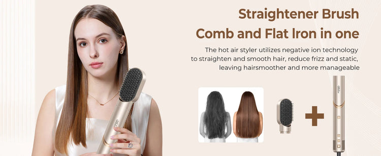 UKLISS 643 Champagne Color 8-in-1 Hot Air Styler Set, Detachable Multi Functional Hair Styling Tool, Hair Dryer, Curling Wand, Straightening Brush & Flat Iron All in One, Foldable Rotatable Auto Curler for Quick Drying, Smoot
