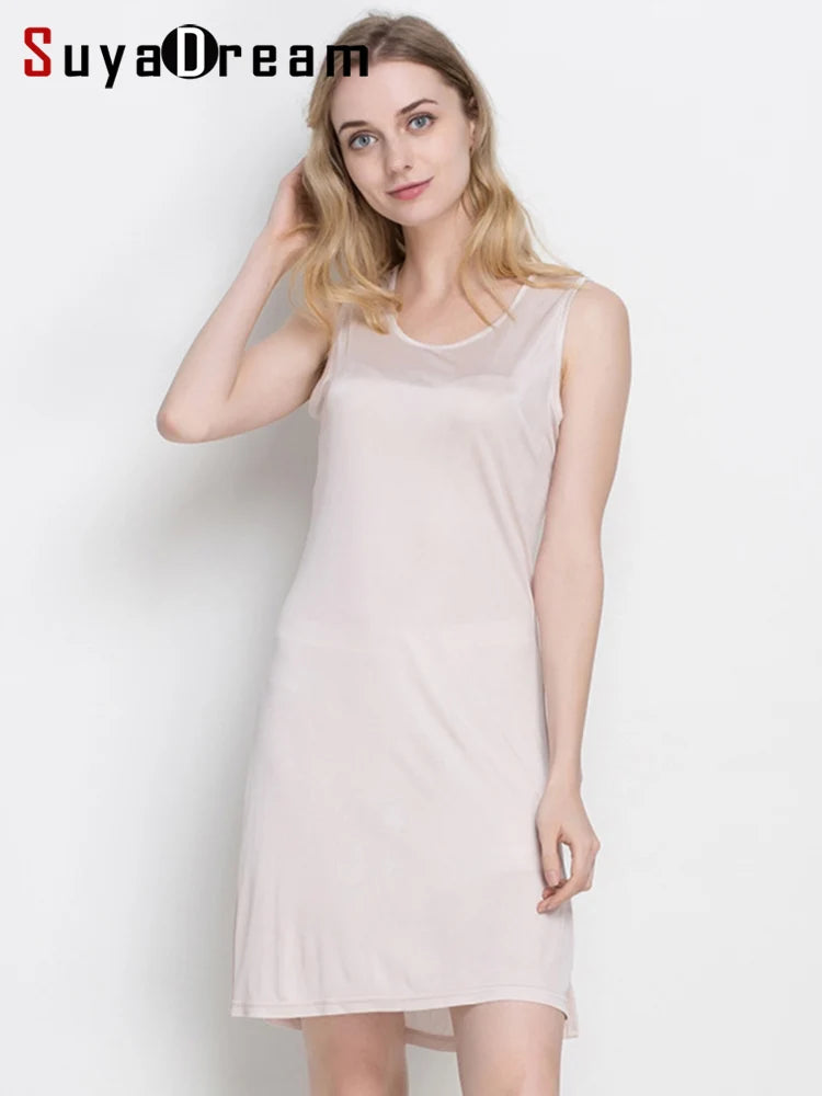Abito da notte da donna in seta naturale lavorata a maglia, abito sottoveste basic solido, slip COMP