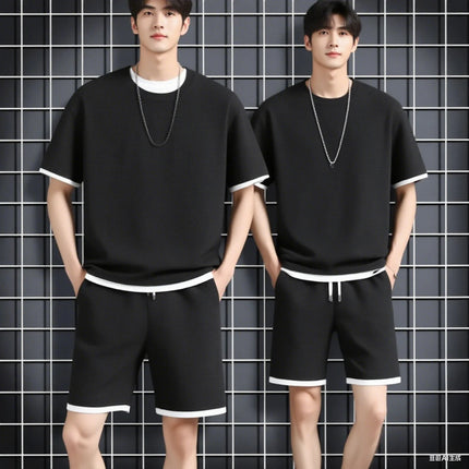 2026 nuovi set di waffle da uomo estivi T-shirt e pantaloncini casual Set tuta sportiva maschile tuta tinta unita abiti larghi platinumshop