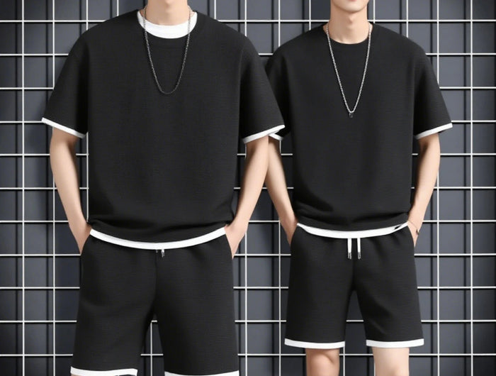 2026 nuovi set di waffle da uomo estivi T-shirt e pantaloncini casual Set tuta sportiva maschile tuta tinta unita abiti larghi platinumshop