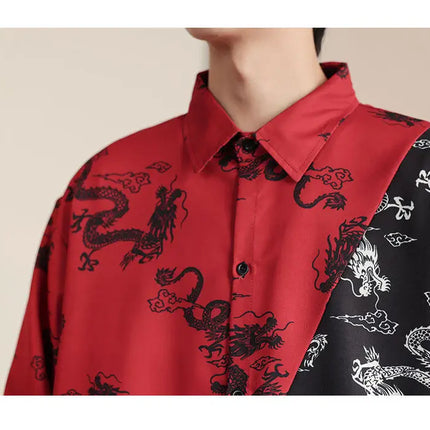 Camicie in Stile Cinese per Uomo, Nuove Camicie Retrò con Drago Rosso, Comode e Casual, Abbigliamento Tradizionale per Kung Fu e Tai Chi