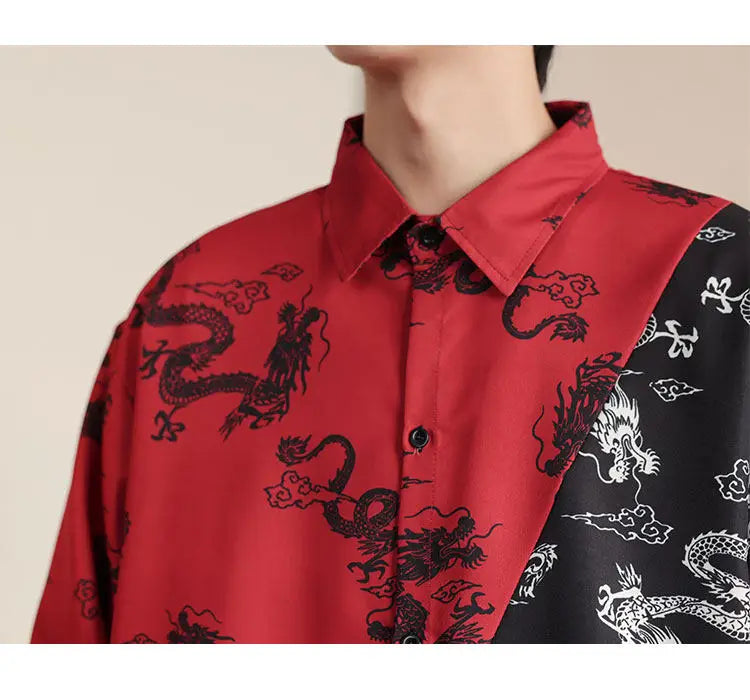 Camicie in Stile Cinese per Uomo, Nuove Camicie Retrò con Drago Rosso, Comode e Casual, Abbigliamento Tradizionale per Kung Fu e Tai Chi