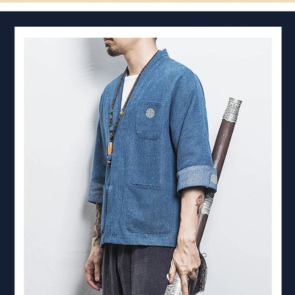 Camicia stile giapponese Kimono Haori Samurai Vestaglie Abito Cinese Hanfu Cardigan Giacche Retro Top Moda Cappotti di jeans Camicetta casual